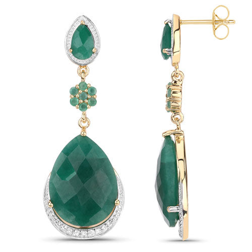 Bids.com 22.70 Carat Dyed Emerald and White Topaz .925 Sterling Silver Earrings Earrings White Smoke