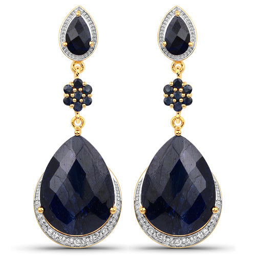 Bids.com 30.04 Carat Dyed Sapphire, Blue Sapphire and White Topaz .925 Sterling Silver Earrings Earrings White Smoke Default Title