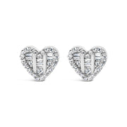 Bids.com 14K Yellow Gold Plated .925 Sterling Silver 1/2 Cttw Round and Baguette Diamond Composite Heart Shaped Stud Earring (I-J Color, SI2-I1 Clarity) Earrings White Smoke Yellow.Sterling Silver / 0.526,White.Sterling Silver / 0.526