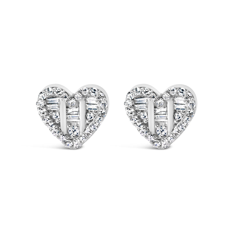 Bids.com 14K Yellow Gold Plated .925 Sterling Silver 1/2 Cttw Round and Baguette Diamond Composite Heart Shaped Stud Earring (I-J Color, SI2-I1 Clarity) Earrings White Smoke Yellow.Sterling Silver / 0.526,White.Sterling Silver / 0.526