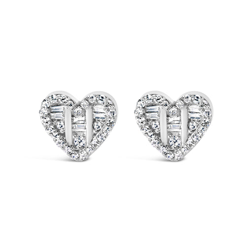 Bids.com 14K Yellow Gold Plated .925 Sterling Silver 1/2 Cttw Round and Baguette Diamond Composite Heart Shaped Stud Earring (I-J Color, SI2-I1 Clarity) Earrings White Smoke Yellow.Sterling Silver / 0.526,White.Sterling Silver / 0.526