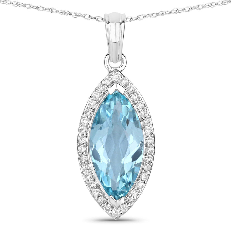 Bids.com 2.55 Carat Genuine Aquamarine and White Diamond 14K White Gold Pendant Pendants White Smoke