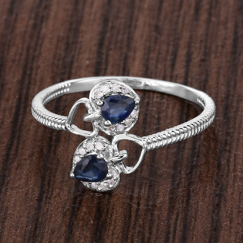 Bids.com 0.34 Carat Genuine Blue Sapphire and White Diamond 14K White Gold Ring Rings Dark Olive Green size 5.00,size 6.00,size 7.00,size 8.00,size 9.00