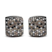 Bids.com Black Rhodium Plated 18K White Gold 12 5/8 Cttw Multi Color Diamond Square Domed Huggie Hoop Earrings  (Brown, Black, G-H Color, SI1-SI2 Clarity) Earrings White Smoke WhiteBlack.Gold / 12.67