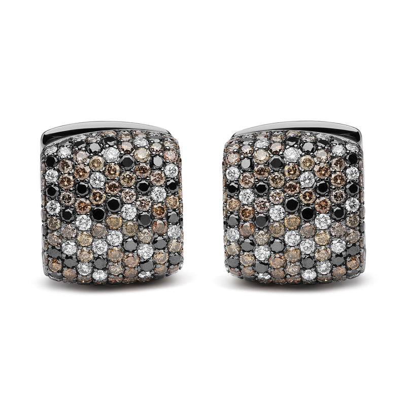 Bids.com Black Rhodium Plated 18K White Gold 12 5/8 Cttw Multi Color Diamond Square Domed Huggie Hoop Earrings  (Brown, Black, G-H Color, SI1-SI2 Clarity) Earrings White Smoke WhiteBlack.Gold / 12.67