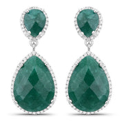 Bids.com 19.42 Carat Dyed Emerald and White Topaz .925 Sterling Silver Earrings Earrings White Smoke Default Title