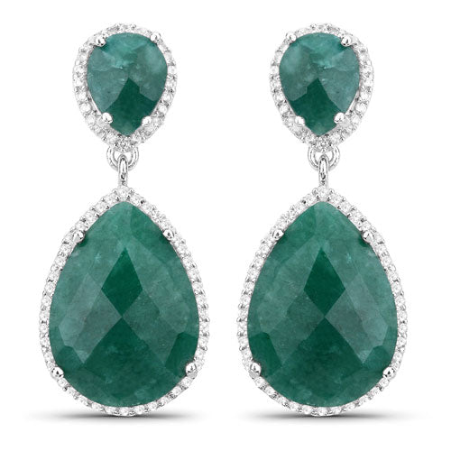 Bids.com 19.42 Carat Dyed Emerald and White Topaz .925 Sterling Silver Earrings Earrings White Smoke Default Title