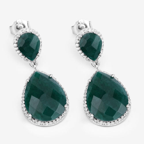 Bids.com 19.42 Carat Dyed Emerald and White Topaz .925 Sterling Silver Earrings Earrings White Smoke