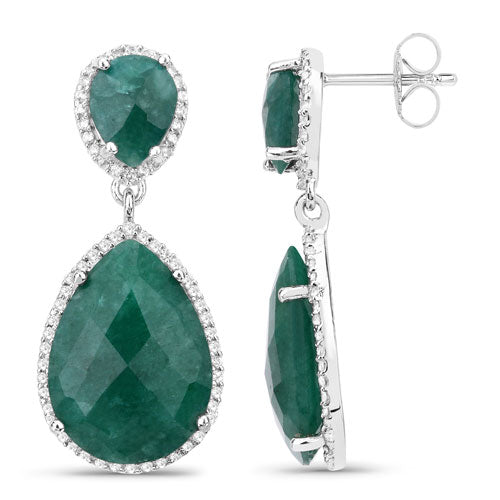 Bids.com 19.42 Carat Dyed Emerald and White Topaz .925 Sterling Silver Earrings Earrings White Smoke
