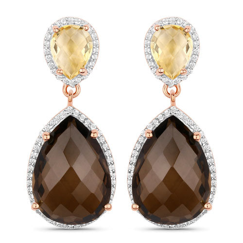 Bids.com 20.80 Carat Genuine Smoky Quartz and Citrine 925 Sterling Silver Earrings Earrings White Smoke Default Title