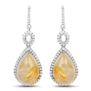 Bids.com 10.04 Carat Genuine Golden Rutile And White Topaz .925 Sterling Silver Earrings Earrings White Smoke Default Title
