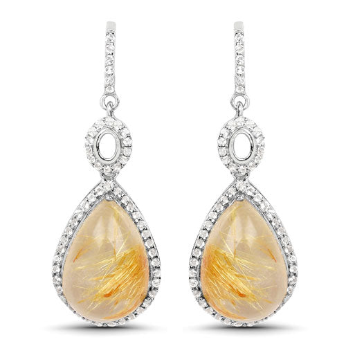 Bids.com 10.04 Carat Genuine Golden Rutile And White Topaz .925 Sterling Silver Earrings Earrings White Smoke Default Title