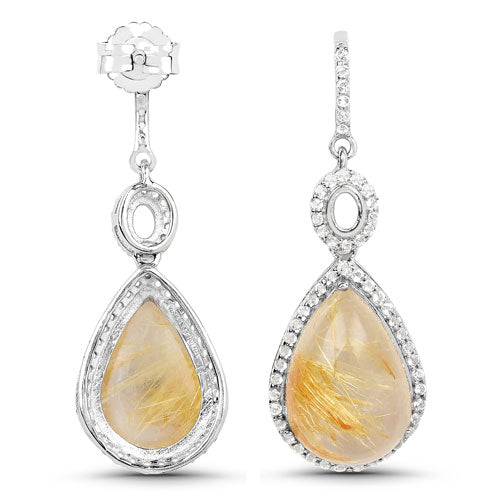 Bids.com 10.04 Carat Genuine Golden Rutile And White Topaz .925 Sterling Silver Earrings Earrings White Smoke