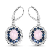 Bids.com 4.00 Carat Genuine Opal Pink, Blue Sapphire and White Topaz .925 Sterling Silver Earrings Earrings White Smoke Default Title