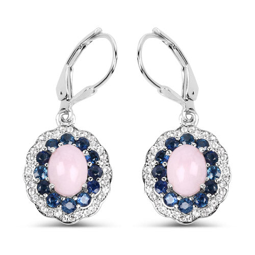 Bids.com 4.00 Carat Genuine Opal Pink, Blue Sapphire and White Topaz .925 Sterling Silver Earrings Earrings White Smoke Default Title