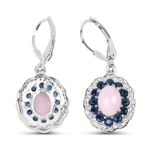 Bids.com 4.00 Carat Genuine Opal Pink, Blue Sapphire and White Topaz .925 Sterling Silver Earrings Earrings White Smoke