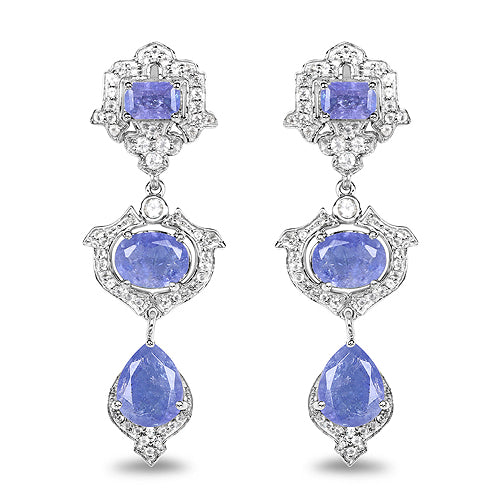 Bids.com 7.73 Carat Genuine Tanzanite and White Topaz .925 Sterling Silver Earrings Earrings White Smoke Default Title