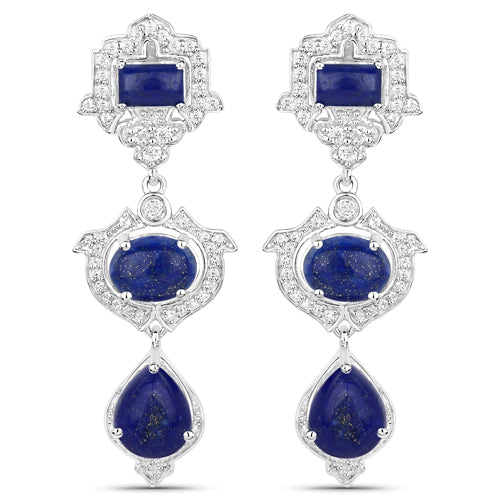 Bids.com 9.37 Carat Genuine Lapis and White Topaz .925 Sterling Silver Earrings Earrings White Smoke Default Title