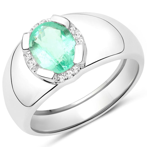 Bids.com 1.10 Carat Genuine Emerald and White Topaz .925 Sterling Silver Ring Rings White Smoke size 7.00,size 6.00,size 8.00,size 9.00