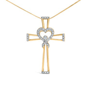 Bids.com 14K Yellow Gold Plated .925 Sterling Silver 1/6 Cttw Diamond Interlocking Heart and Ribbon Cross Pendant Necklace (H-I Color, I2-I3 Clarity) - 18" Inches Necklaces White Smoke Yellow.Sterling Silver / 18
