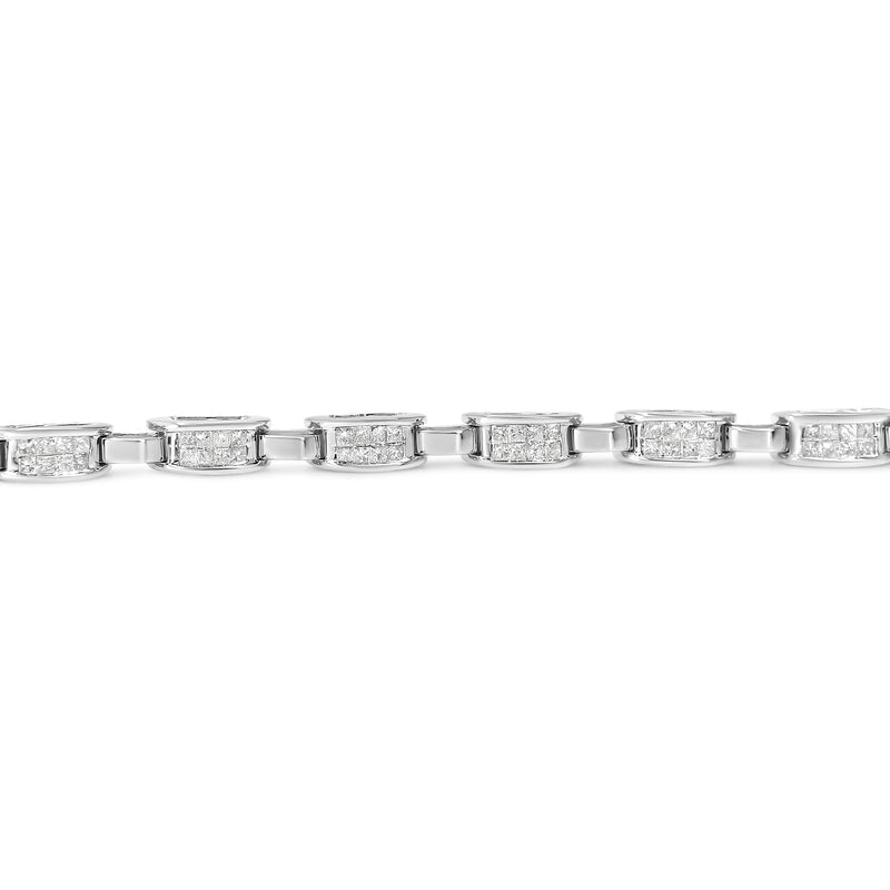 Bids.com 14K White Gold 2.0 Cttw Princess Cut Invisible Set Diamond Rectangular Link Bracelet (I-J Color, I1-I2 Clarity) - 7.25" Bracelets Light Gray White.Gold / 7.25