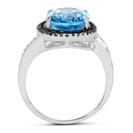 Bids.com 5.48 Carat Genuine Swiss Blue Topaz, Black Diamond and White Diamond .925 Sterling Silver Ring Rings White Smoke size 6.00,size 7.00,size 8.00,size 5.00,size 9.00
