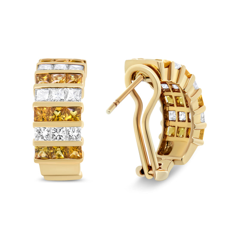 Bids.com 18K Yellow Gold 1 3/4 Cttw Invisible Set Princess Cut Diamond and 2.5mm Yellow Sapphire Huggie Hoop Earrings (F-G Color, VS1-VS2 Clarity) Earrings White Smoke Yellow.Gold / 1.85