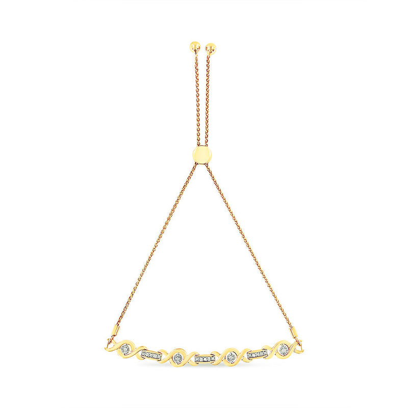 Bids.com 14K Yellow Gold Plated .925 Sterling Silver Channel Set Diamond Accent Twist 4â€-10â€ Adjustable Bolo Bracelet (I-J Color, I3 Clarity) Bracelets White Smoke Yellow.Sterling Silver / 7,Rose.Sterling Silver / 7