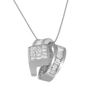 Bids.com 14K White Gold 2 cttw Princess and Baguette Cut Diamond Double Loop Pendant Necklace (G-H, VS1-VS2) Necklaces White Smoke White.Gold / 18