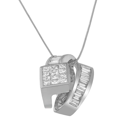 Bids.com 14K White Gold 2 cttw Princess and Baguette Cut Diamond Double Loop Pendant Necklace (G-H, VS1-VS2) Necklaces White Smoke White.Gold / 18