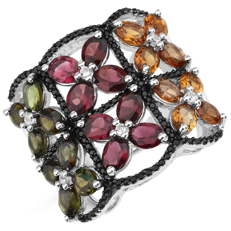 Bids.com 8.38 Carat Genuine Multi Tourmaline .925 Sterling Silver Ring Rings White Smoke size 7.00,size 6.00,size 8.00,size 9.00