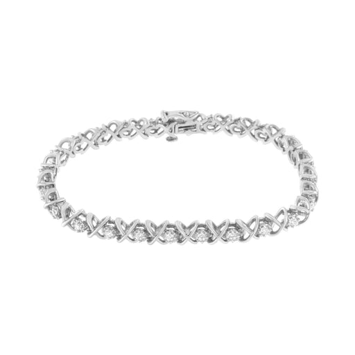 Bids.com .925 Sterling Silver 1 cttw Brilliant Round-Cut Diamond "X" Link Bracelet (I-J Clarity, I2-I3 Color) - Size 7" Bracelets White Smoke White.Sterling Silver / 7.25