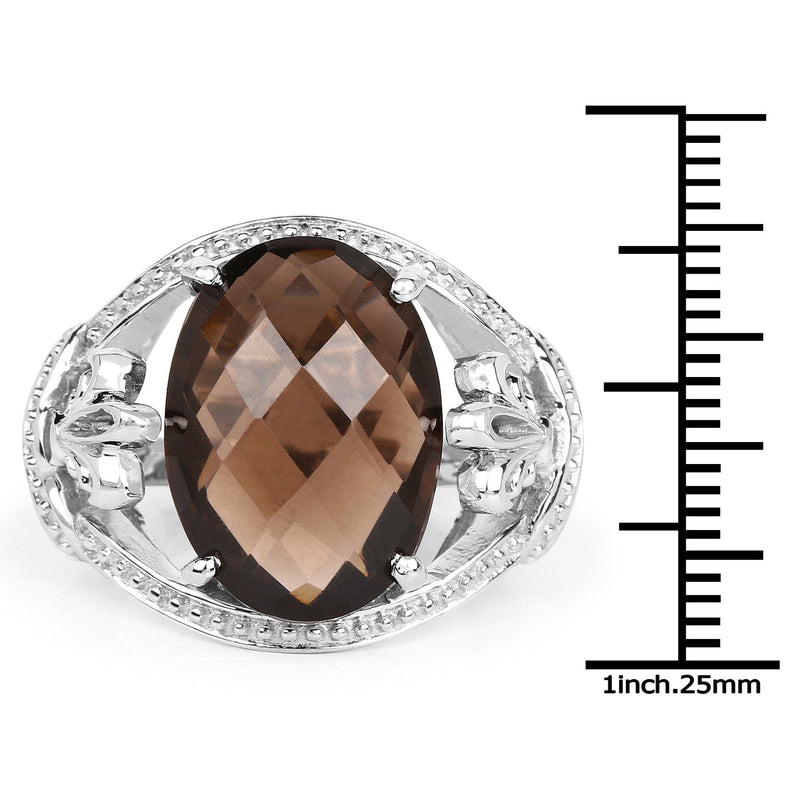 Bids.com 10.50 Carat Genuine Smoky Quartz .925 Sterling Silver Ring Rings White Smoke size 6.00,size 7.00,size 8.00,size 9.00,size 5.00
