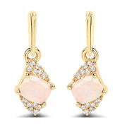 Bids.com 0.57 Carat Genuine Ethiopian Opal and White Diamond 14K Yellow Gold Earrings Earrings White Smoke Default Title