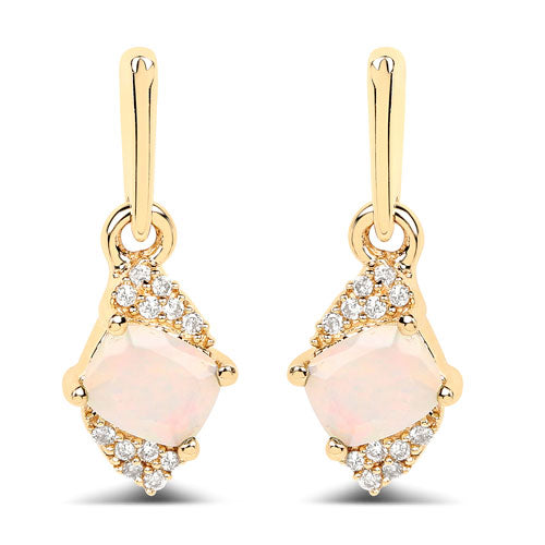 Bids.com 0.57 Carat Genuine Ethiopian Opal and White Diamond 14K Yellow Gold Earrings Earrings White Smoke Default Title