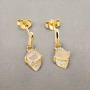 Bids.com 0.57 Carat Genuine Ethiopian Opal and White Diamond 14K Yellow Gold Earrings Earrings Dark Gray