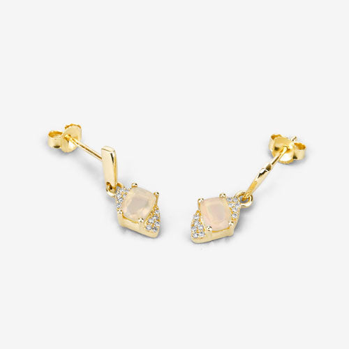 Bids.com 0.57 Carat Genuine Ethiopian Opal and White Diamond 14K Yellow Gold Earrings Earrings White Smoke