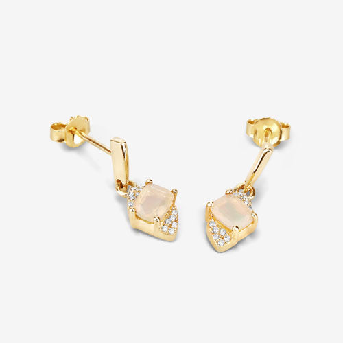 Bids.com 0.57 Carat Genuine Ethiopian Opal and White Diamond 14K Yellow Gold Earrings Earrings White Smoke