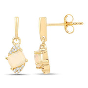 Bids.com 0.57 Carat Genuine Ethiopian Opal and White Diamond 14K Yellow Gold Earrings Earrings White Smoke