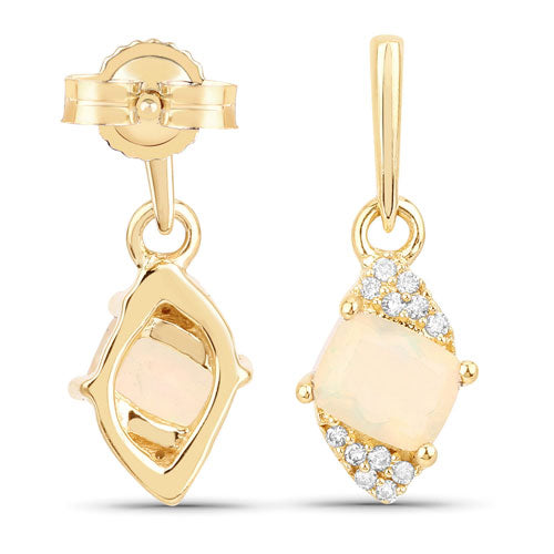 Bids.com 0.57 Carat Genuine Ethiopian Opal and White Diamond 14K Yellow Gold Earrings Earrings White Smoke