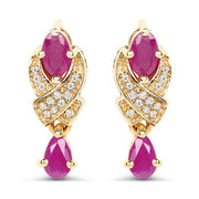 Bids.com 1.12 Carat Genuine Ruby and White Diamond 14K Yellow Gold Earrings Earrings White Smoke Default Title