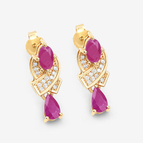 Bids.com 1.12 Carat Genuine Ruby and White Diamond 14K Yellow Gold Earrings Earrings White Smoke