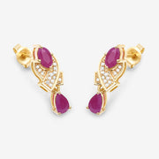 Bids.com 1.12 Carat Genuine Ruby and White Diamond 14K Yellow Gold Earrings Earrings White Smoke