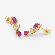 Bids.com 1.12 Carat Genuine Ruby and White Diamond 14K Yellow Gold Earrings Earrings White Smoke
