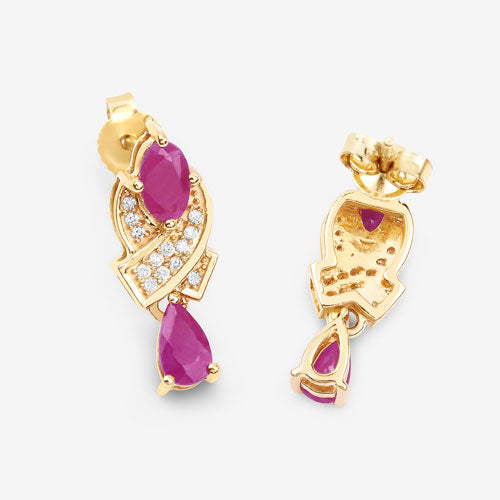 Bids.com 1.12 Carat Genuine Ruby and White Diamond 14K Yellow Gold Earrings Earrings White Smoke