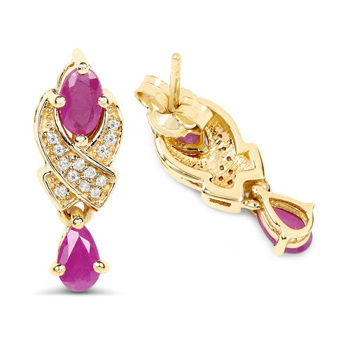 Bids.com 1.12 Carat Genuine Ruby and White Diamond 14K Yellow Gold Earrings Earrings White Smoke
