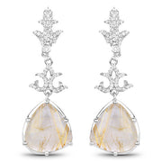Bids.com 15.97 Carat Genuine Golden Rutile And White Topaz .925 Sterling Silver Earrings Earrings White Smoke Default Title