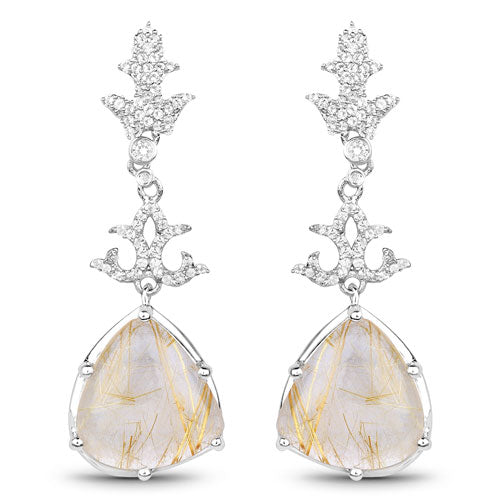 Bids.com 15.97 Carat Genuine Golden Rutile And White Topaz .925 Sterling Silver Earrings Earrings White Smoke Default Title