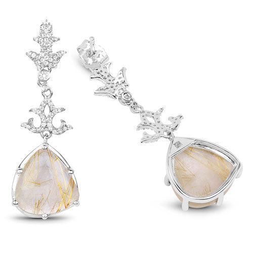 Bids.com 15.97 Carat Genuine Golden Rutile And White Topaz .925 Sterling Silver Earrings Earrings White Smoke