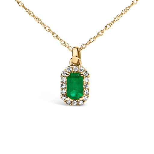 Bids.com 10K Yellow Gold 5x3mm Green Emerald and Diamond Accent Halo Octagonal Shape 18" Pendant Necklace (I-J Color, I1-I2 Clarity) Necklaces White Smoke Yellow.Gold / 18